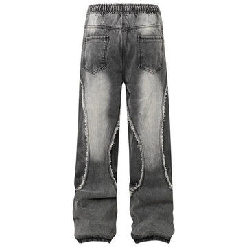 Washed Black Wide-Leg Drawstring Jeans